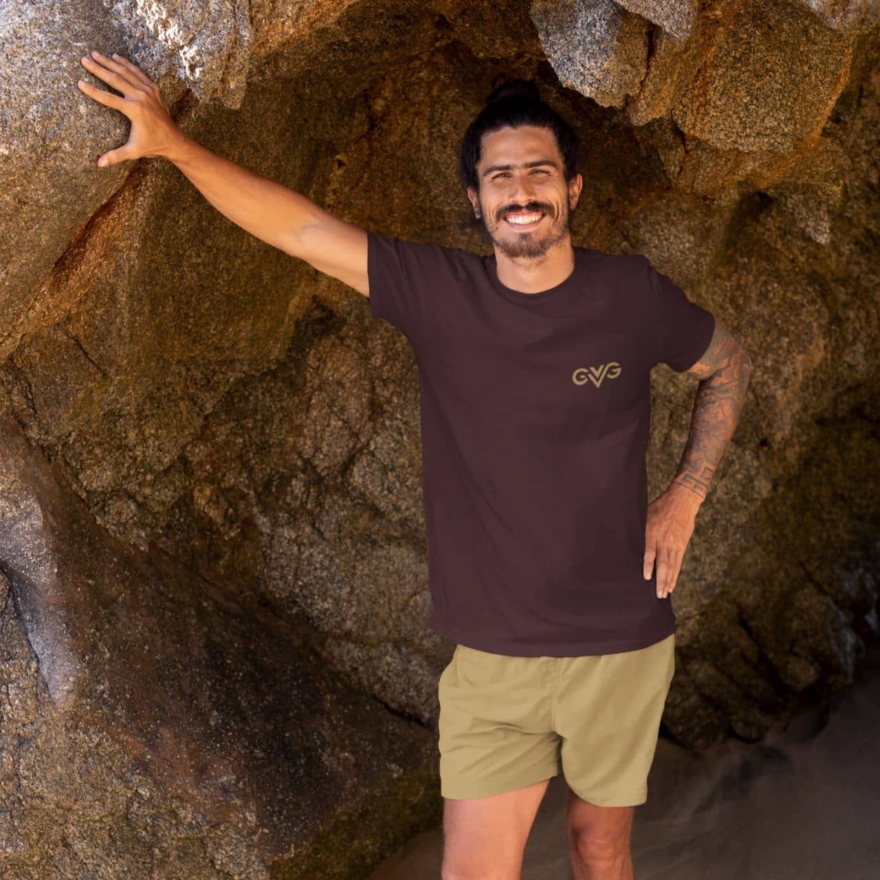 GVG Monogram | Maroon Shirt | Good Vibe Gangsta Gold Logo