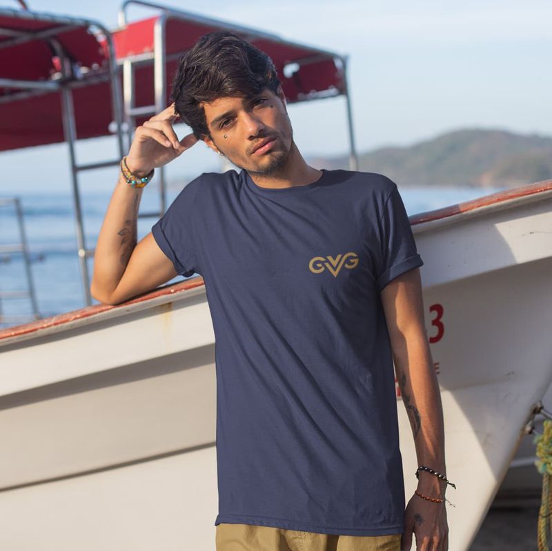 GVG Monogram | Navy Shirt | Good Vibe Gangsta Gold Logo