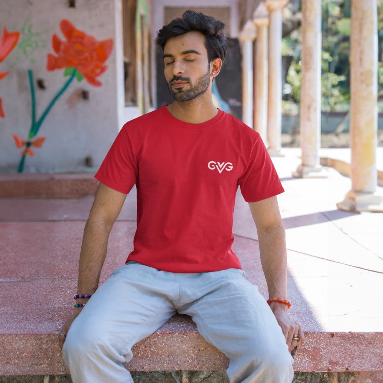 GVG Monogram | Red Shirt | Good Vibe Gangsta White Logo