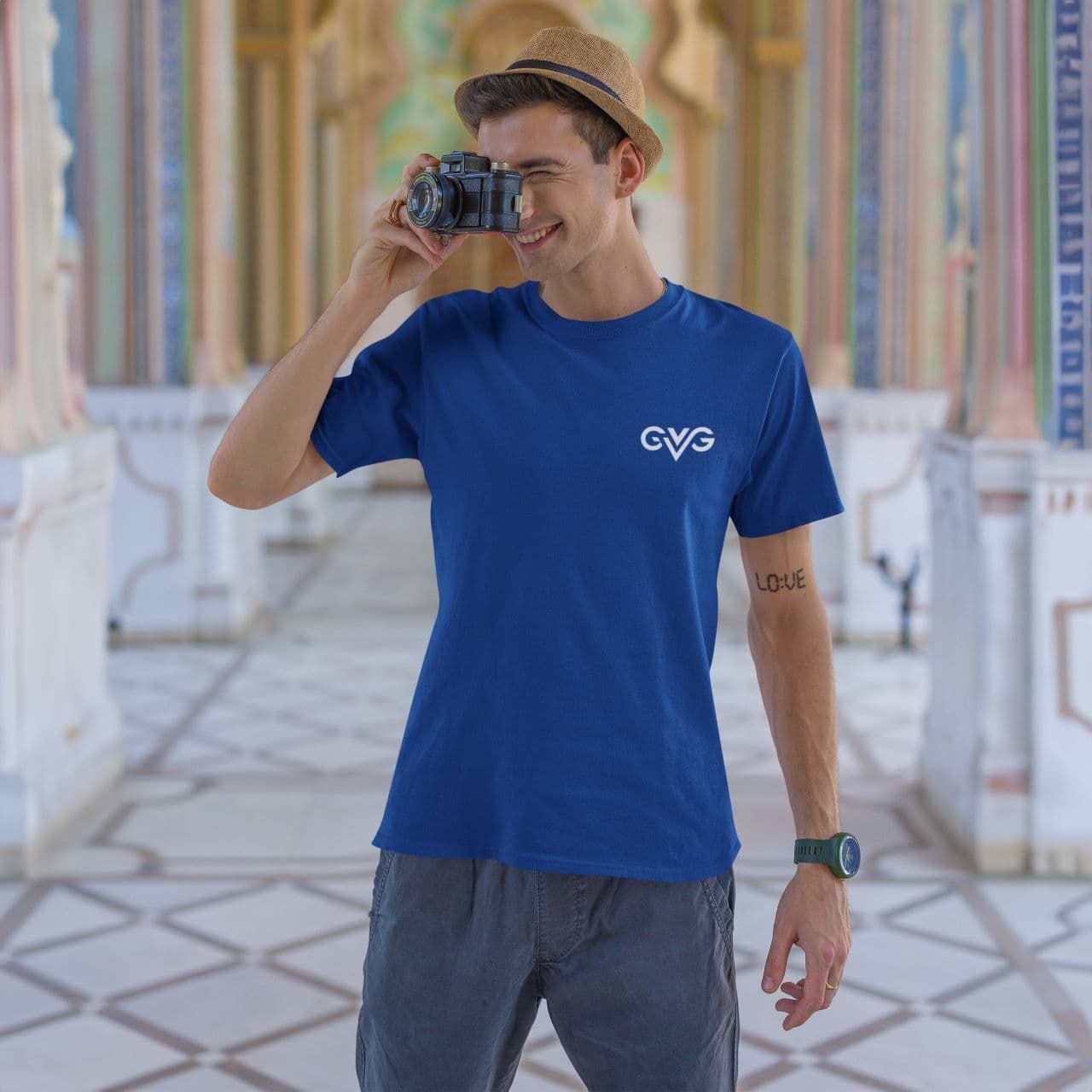 GVG Monogram | Royal Blue Shirt | Good Vibe Gangsta White Logo