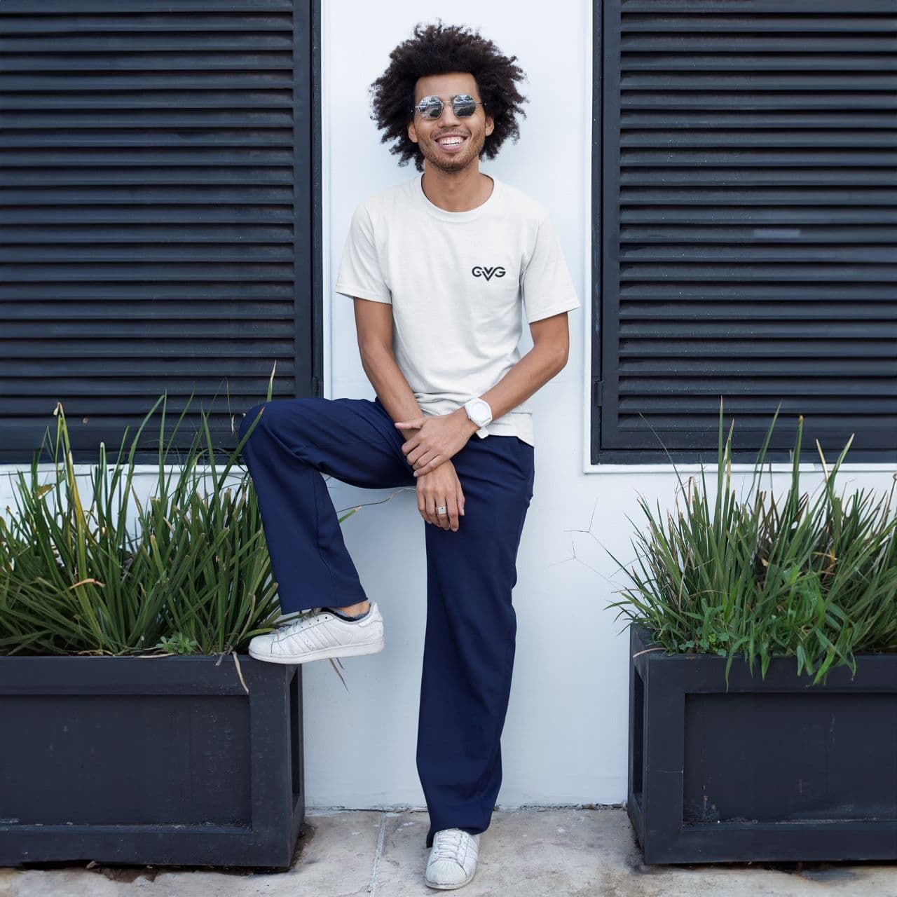 GVG Monogram | White Shirt | Good Vibe Gangsta Black Logo