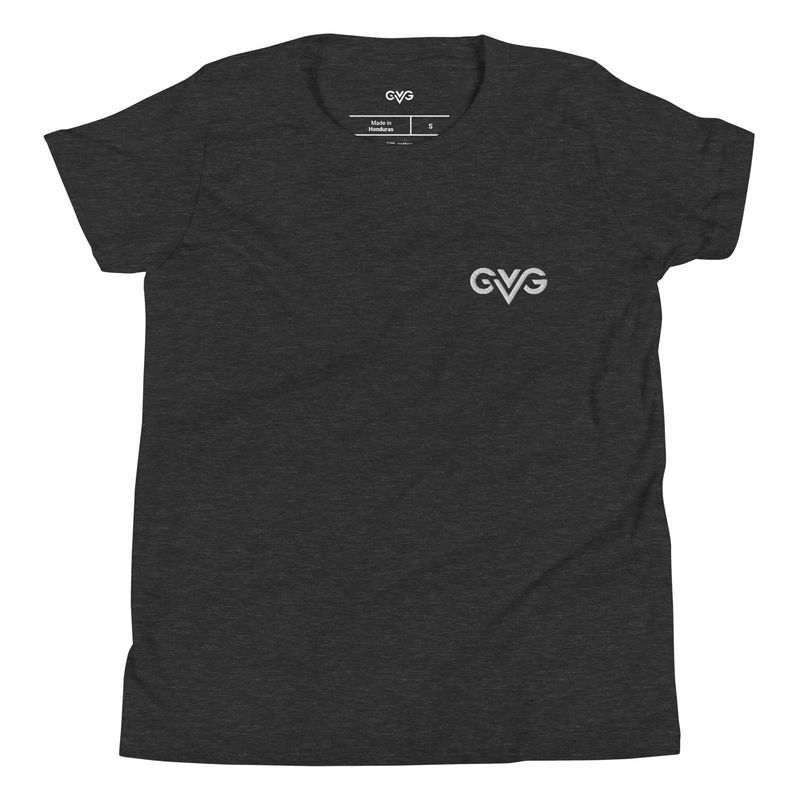 GVG Monogram | Dark Heather Grey T-shirt | Good Vibe Gangsta White Logo | Kids
