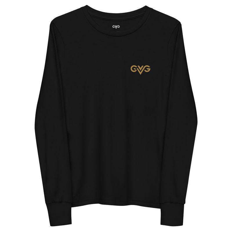 GVG Monogram | Black Long Sleeve Shirt | Good Vibe Gangsta Gold Logo | Kids