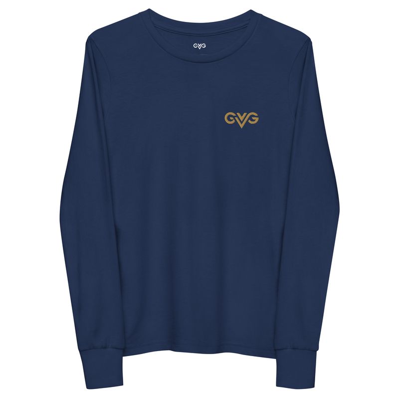 GVG Monogram | Navy Long Sleeve Shirt | Good Vibe Gangsta Gold Logo | Kids