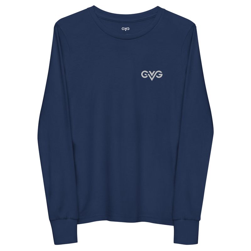 GVG Monogram | Navy Long Sleeve Shirt | Good Vibe Gangsta White Logo | Kids