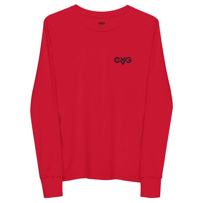GVG Monogram | Red Long Sleeve Shirt | Good Vibe Gangsta Black Logo | Kids