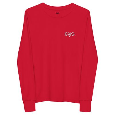 GVG Monogram | Red Long Sleeve Shirt | Good Vibe Gangsta White Logo | Kids