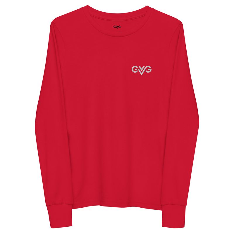 GVG Monogram | Red Long Sleeve Shirt | Good Vibe Gangsta White Logo | Kids