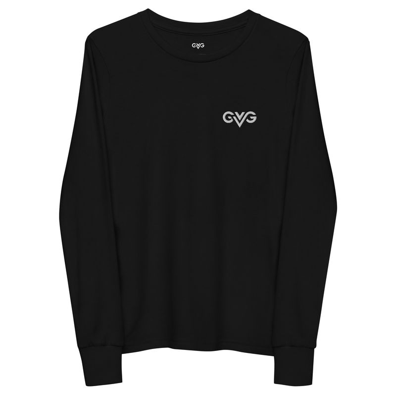 GVG Monogram | Black Long Sleeve Shirt | Good Vibe Gangsta White Logo | Kids