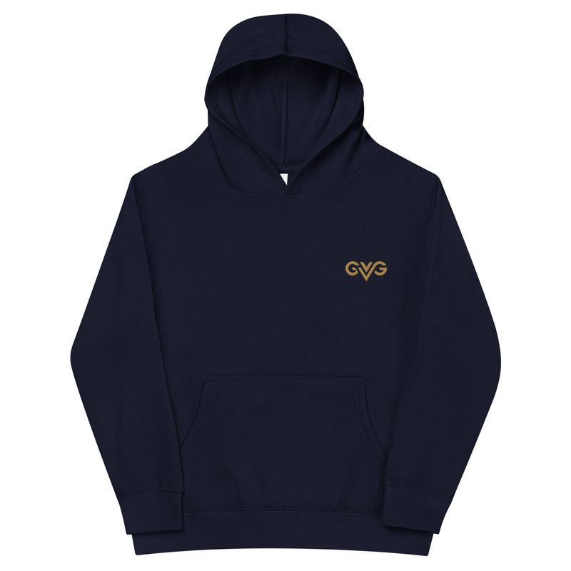 GVG Monogram | Navy Hoodie Sweatshirt | Good Vibe Gangsta Gold Logo | Kids