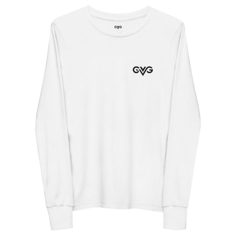 GVG Monogram | White Long Sleeve Shirt | Good Vibe Gangsta Black Logo | Kids
