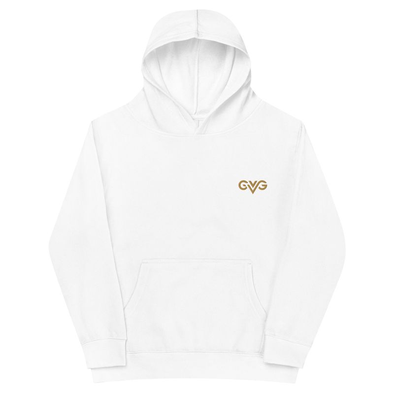 GVG Monogram | White Hoodie Sweatshirt | Good Vibe Gangsta Gold Logo | Kids