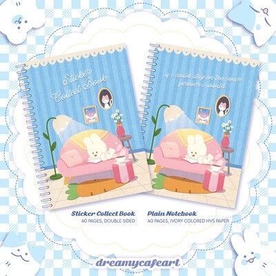 Couch Bunny Sticker Collect Book & Plain Notebook