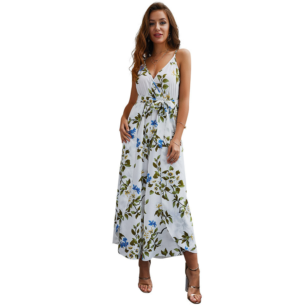 New Summer 2009 V-neck Open-fork Printed Suspended Dresses