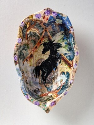 The Horse Leapt and Flew - Hand Cut Paper Decoupage Wooden Dish