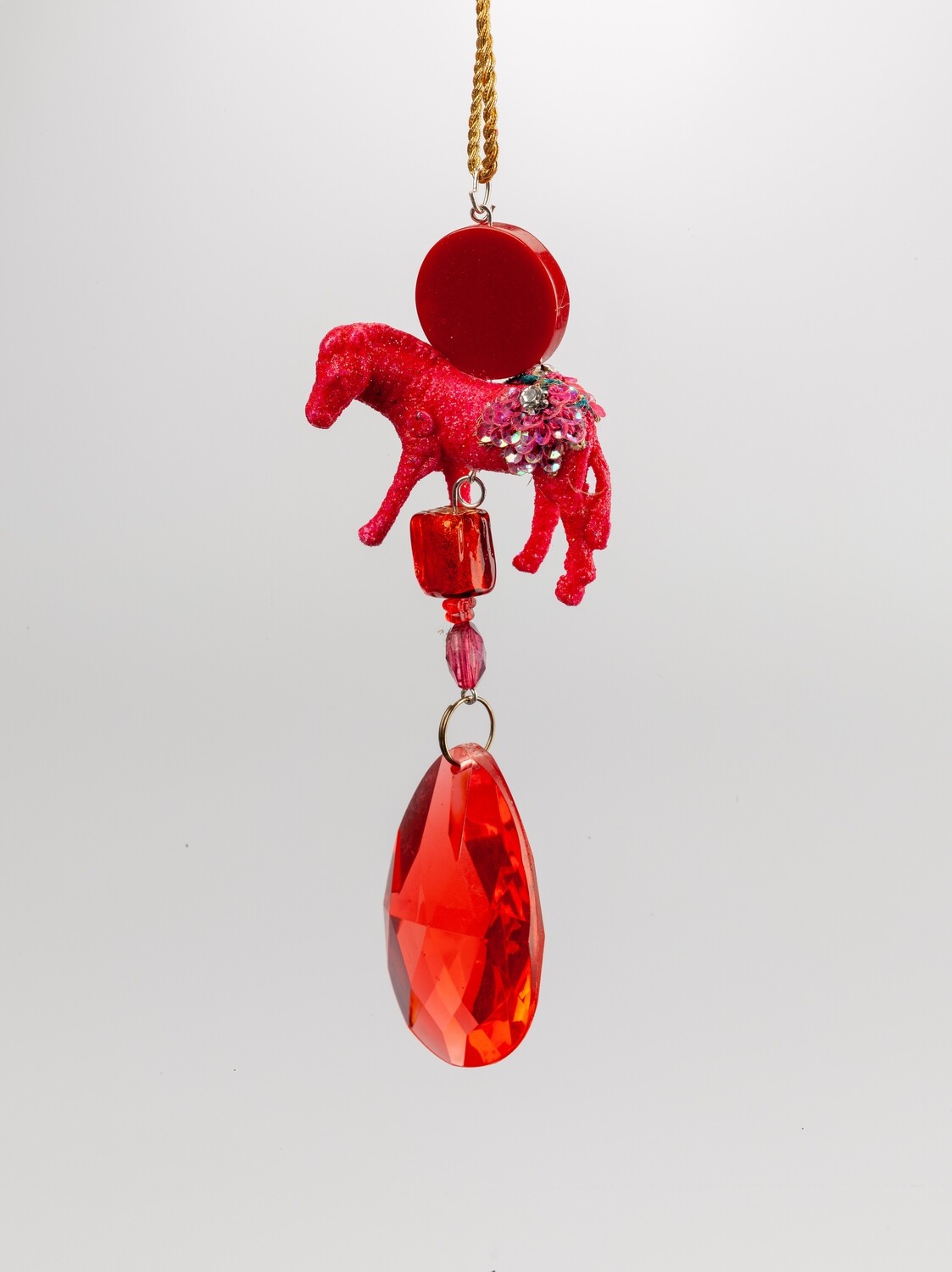 Hanging Decoration - Pink Glitter Zebra with large red drop bead