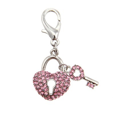 Pave Key to My Heart Collar Charm - Pink