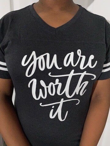 You Are Worth It Baseball V Neck Tee
