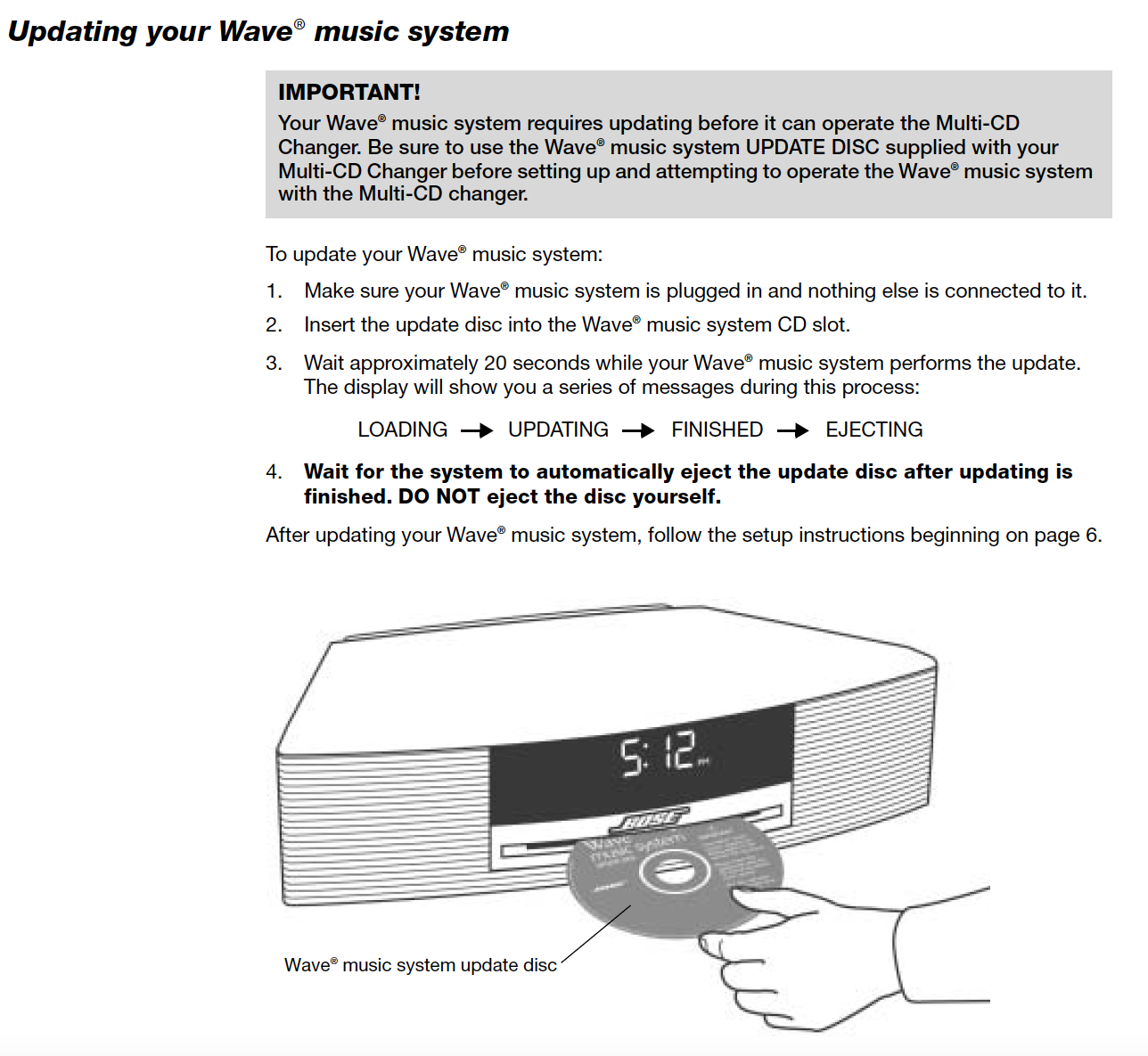 UPDATE DISK for Bose Wave Multi CD Changer - Please Read Description