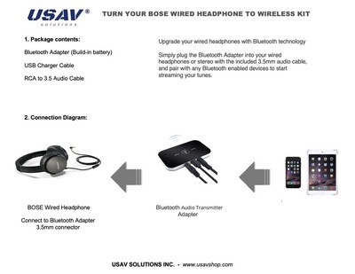 BOSE wired headphone to wireless upgrade kit
