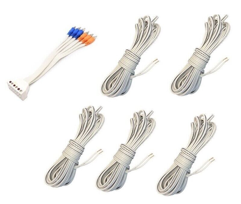Set of 5 - 16 Gauge Speaker Cable with Bose RCA to Bare Speaker Wire Adapter