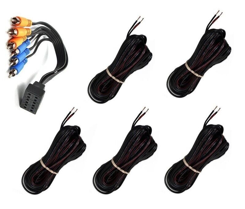 Set of 5 - 16 Black Speaker Cable with Bose RCA to Bare Speaker Wire Adapter