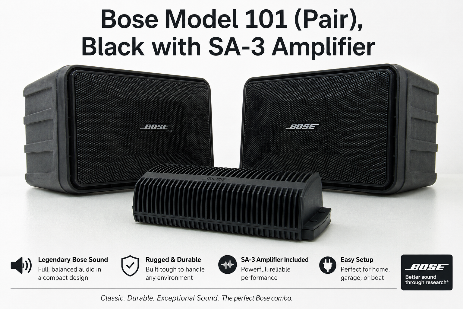 Bose Model 101 (Pair), Black with SA-3 Amplifier + USAV Bluetooth