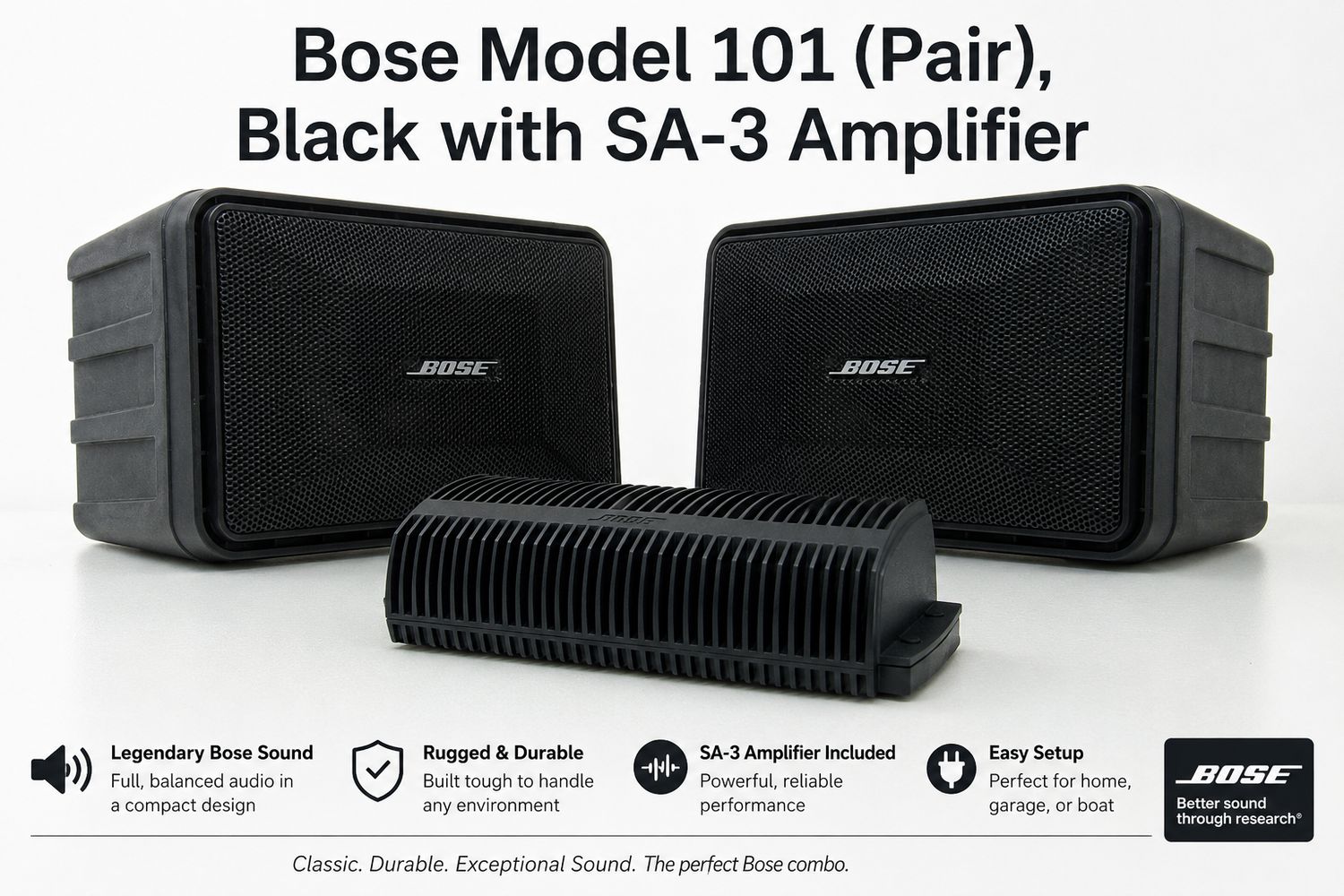 Bose Model 101 (Pair), Black with SA-3 Amplifier + USAV Bluetooth