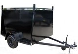 Single Axle Enclosed Box Trailer Black (6x4) with a rear loading ramp