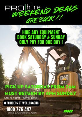WEEKEND HIRE DEALS ARE BACK!!