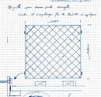grille de puits carrée de 110 cm x110 cm, dessinée par le client