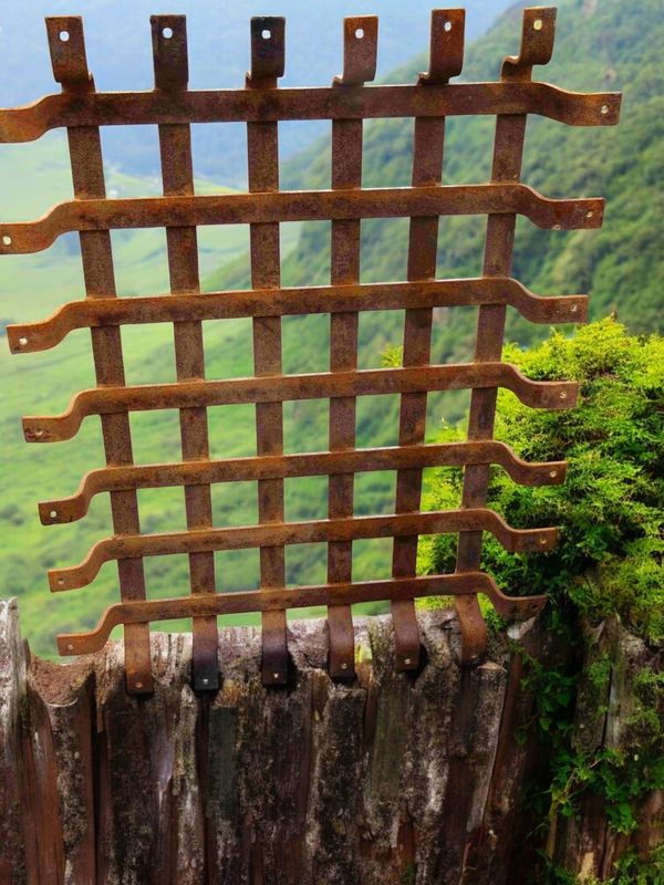 Grille en fer plat, décor médiéval