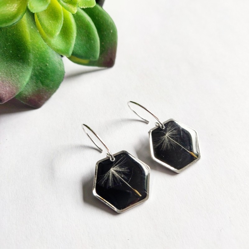 DANDELION: oorbellen zilver hexagon