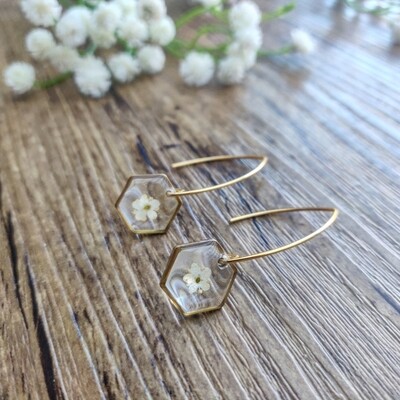 ELDERFLOWER: oorbellen goud hex klein lang