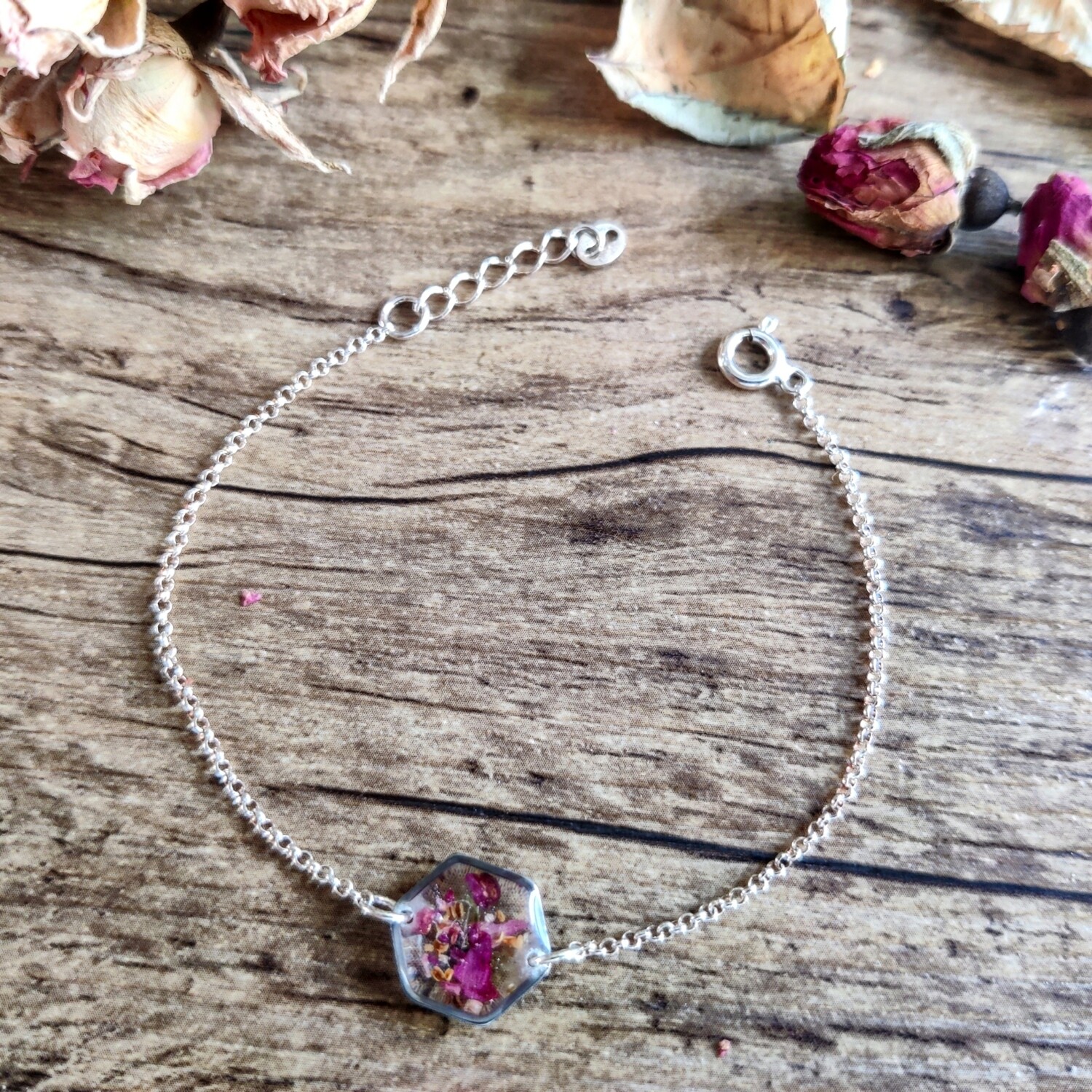 Pressed roses: armbandje zilver hex klein