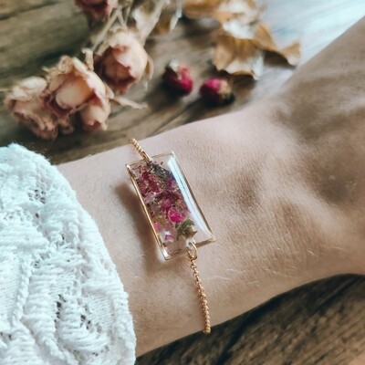 Pressed roses: armbandje goud rechthoek