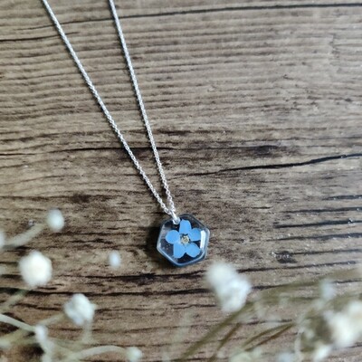 Vergeet me nietje: ketting zilver hex klein