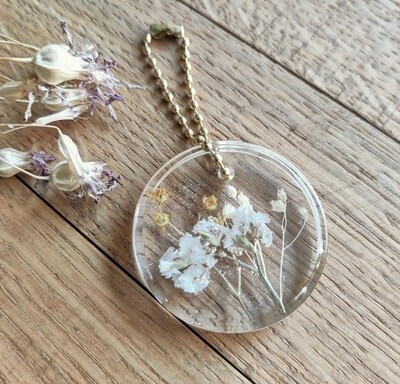 Sleutelhanger: bloemenboeket wit rond