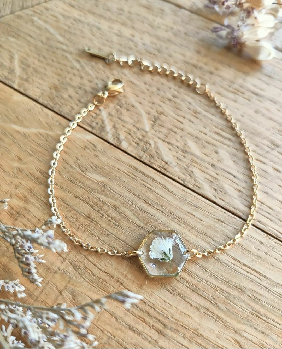 Gypsophila wit: armband goud hex
