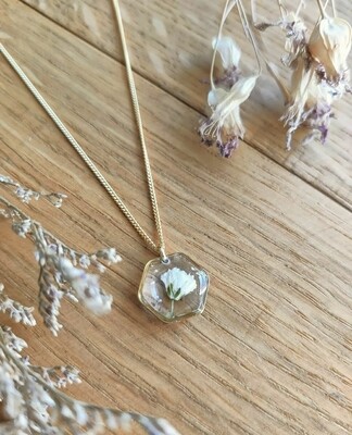 Gypsophila wit: ketting hex klein goud