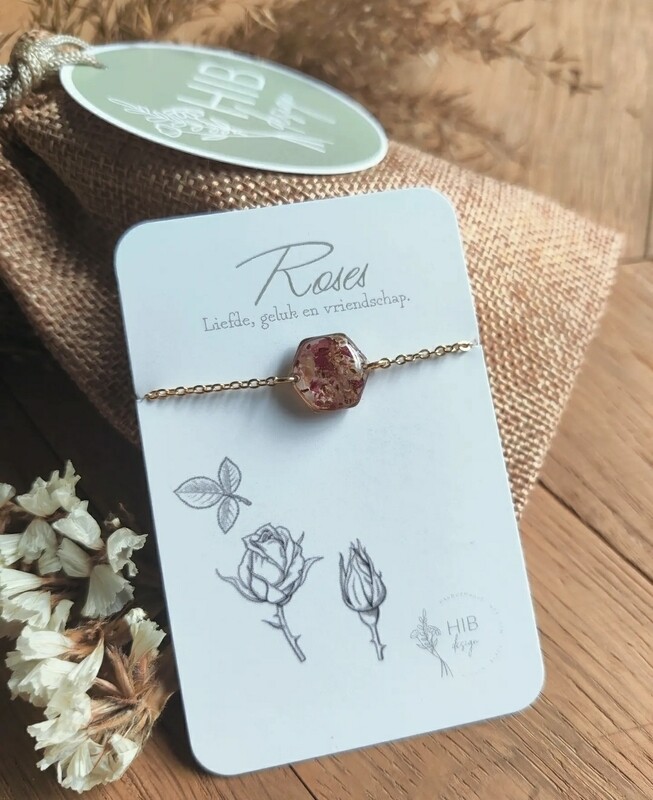 Pressed roses: armbandje goud hex klein