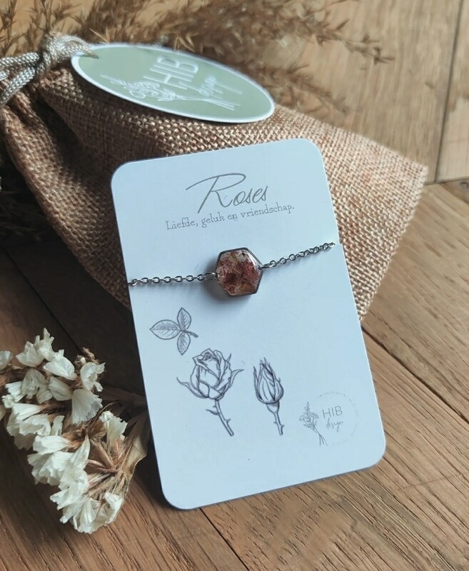 Pressed roses: armbandje zilver hex klein