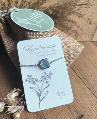 Vergeet me nietje: armband zilver hex klein