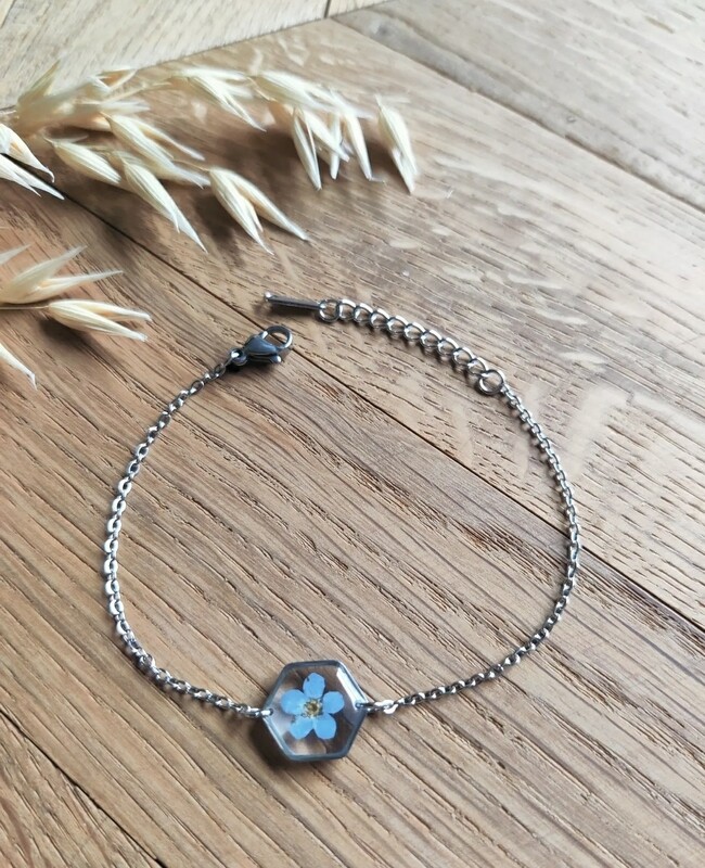 Vergeet me nietje: armband zilver hex klein