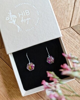 Pressed roses: oorbellen zilver hex kort klein