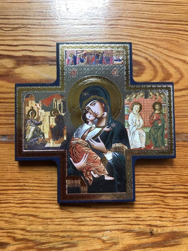 Our Lady wooden icon cross
