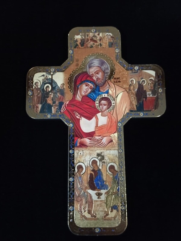 Holy Family wood icon cross Holy Family wood icon cross