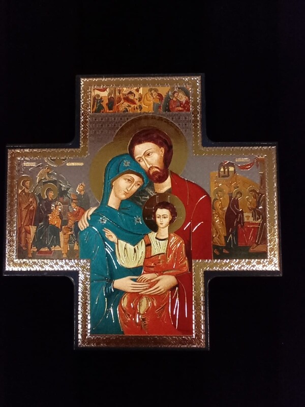 Holy Family wooden icon cross - version 2