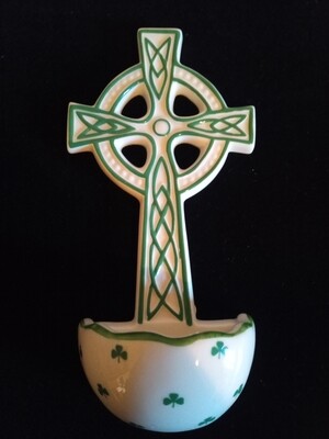 Ceramic Celtic cross Holy Water Font