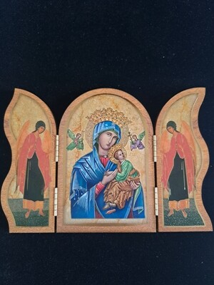 Our Lady of Perpetual Help Triptych Plaque in Wood.